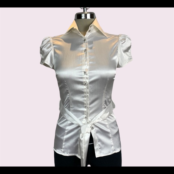 Luxury Lechateau white silk embellished buttons front Size XS - Picture 3 of 11